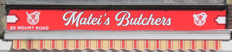 Matei's Butchers shop sign